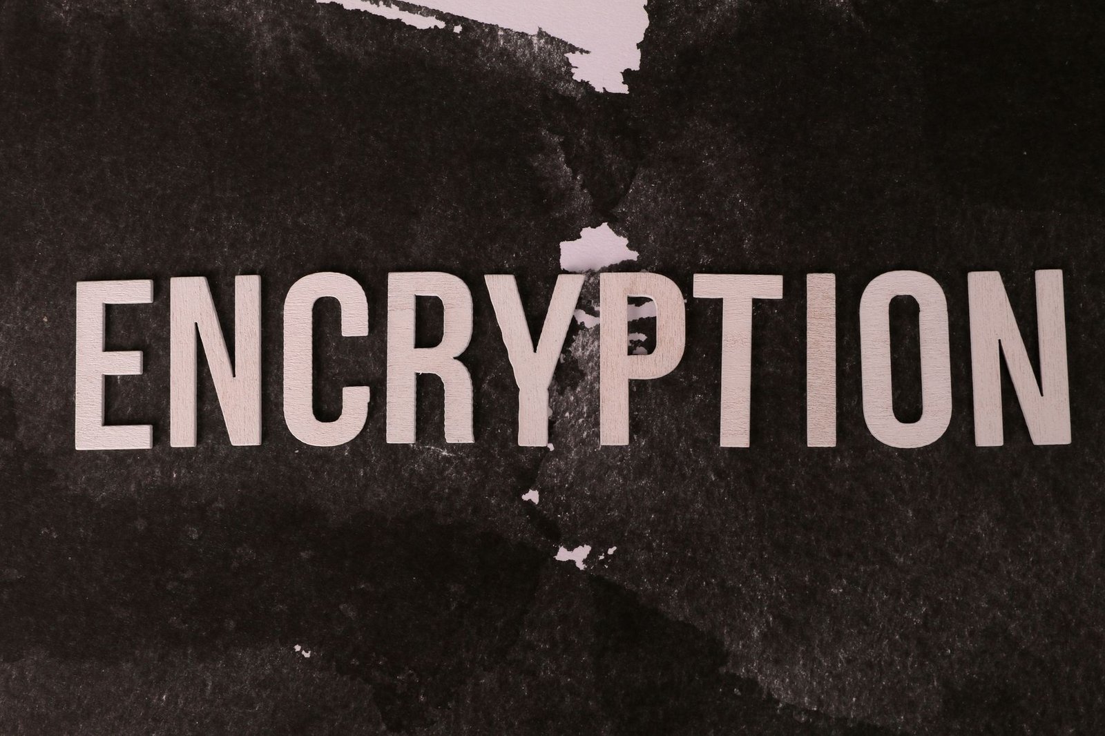 Black and white abstract image with the word 'ENCRYPTION' prominently displayed.