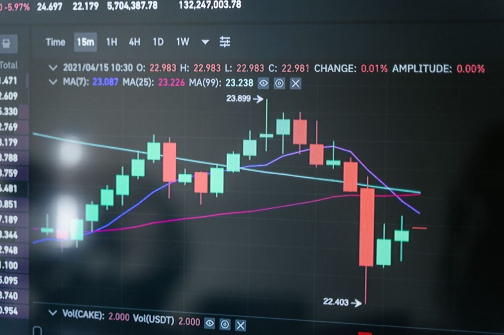 A visual representation of a cryptocurrency market chart showing a steep decline, symbolizing capitulation.