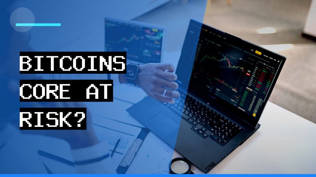 A person looking intently at a laptop screen displaying blockchain data, contemplating the complexities of the Bitcoin network.
