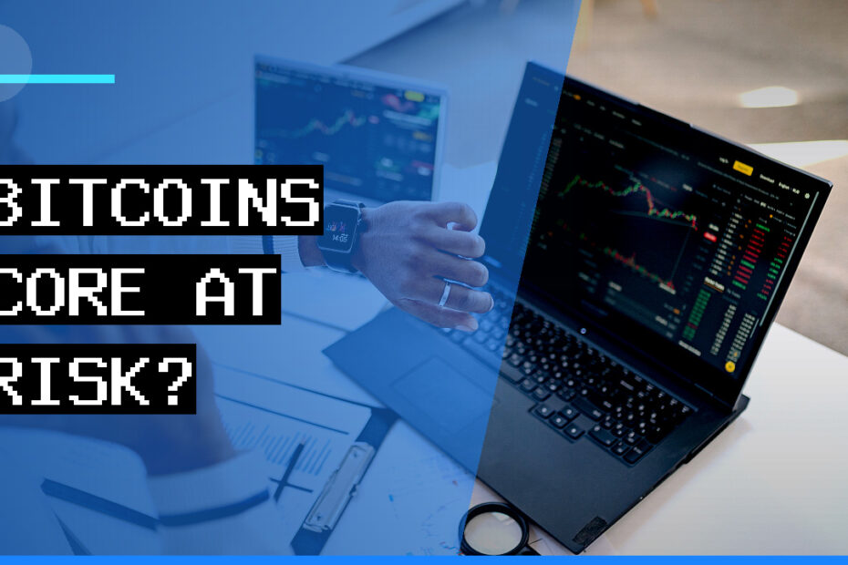 A person looking intently at a laptop screen displaying blockchain data, contemplating the complexities of the Bitcoin network.