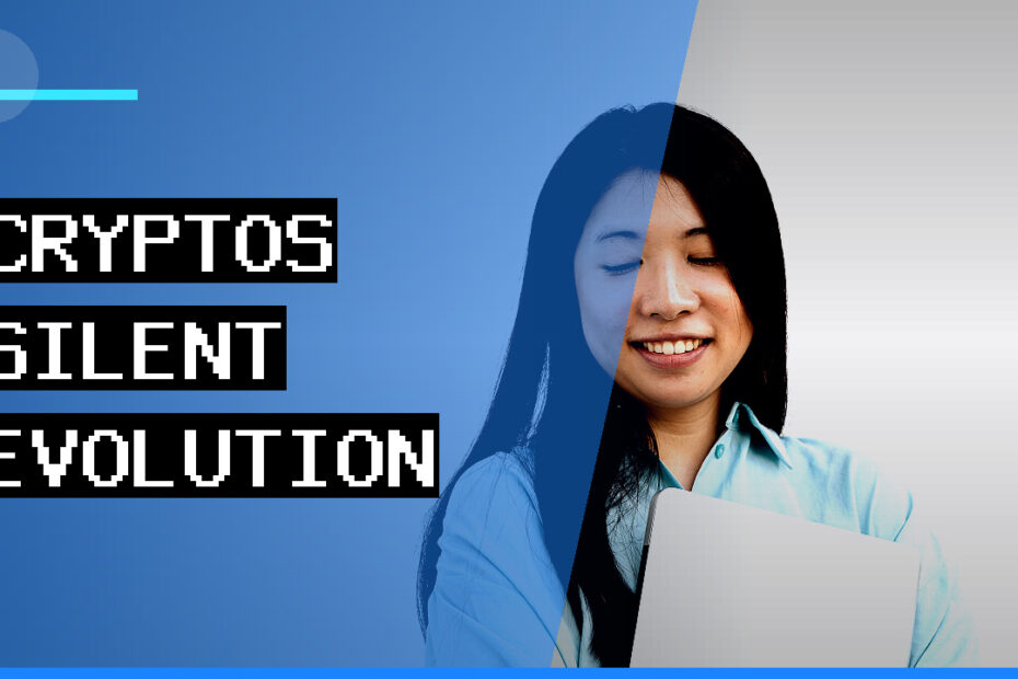 A professional woman in a modern office intently analyzing blockchain data on computer screens, representing the hidden work behind crypto advancements and the continuous evolution of digital assets.