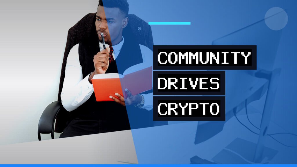 A professional man contemplating a blockchain diagram on a computer screen, symbolizing community-driven decisions in crypto.