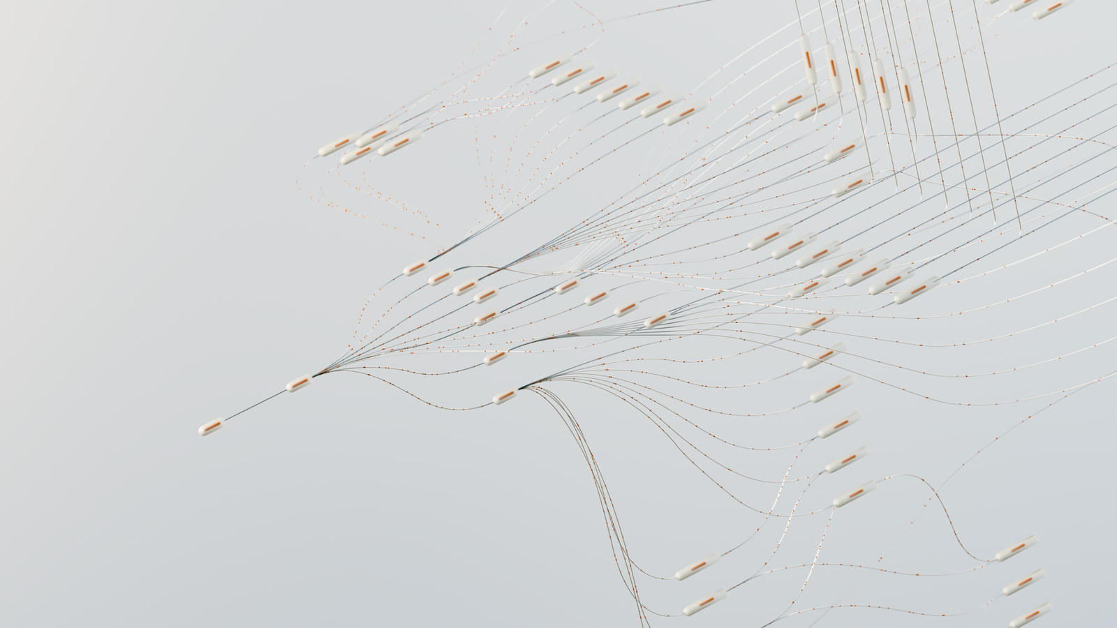 Abstract illustration depicting complex digital neural networks and data flow.