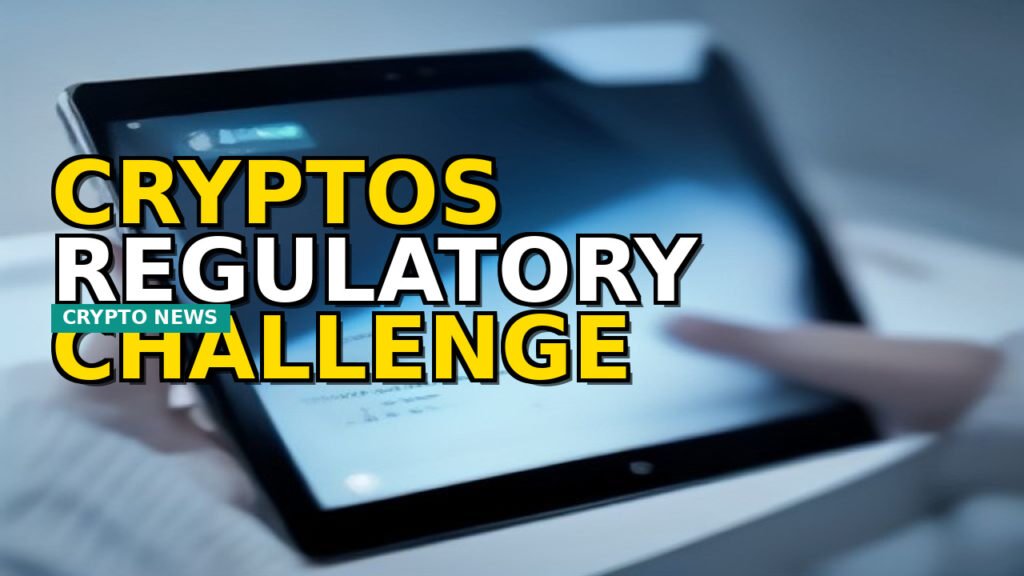 A visual representation of crypto market security and regulation, with a balance scale, digital lock, and subtle blockchain elements.