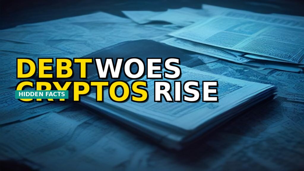 Abstract representation of digital assets flowing amidst turbulent financial data, symbolizing sovereign debt's impact on crypto.