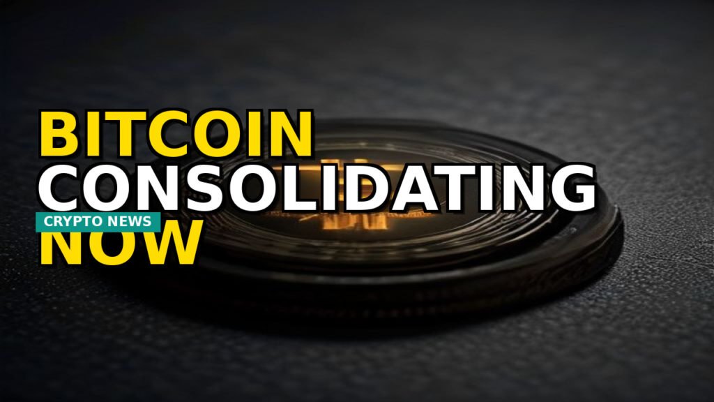 Bitcoin symbol consolidating within a stylized market chart with golden bullish momentum.