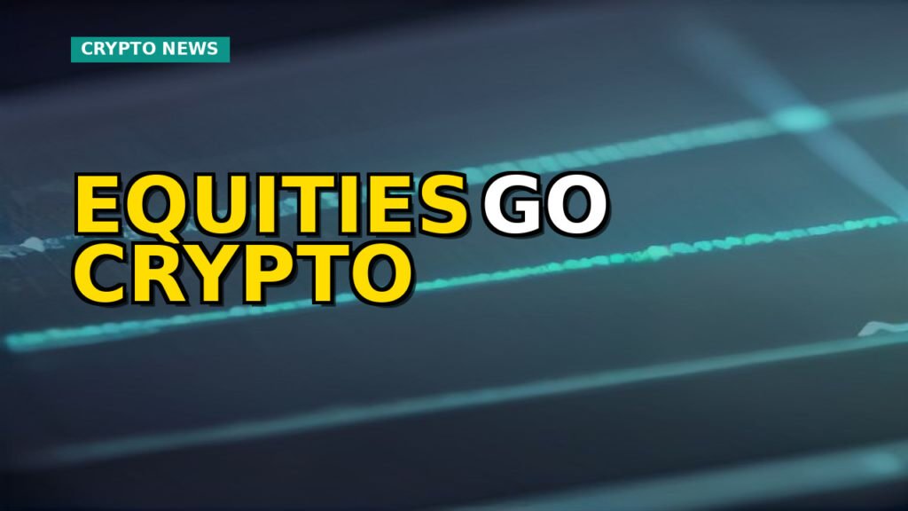Digital representation of tokenized stock certificates on a blockchain network with regulatory documents and market trends.