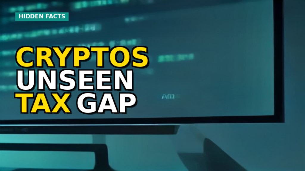 Abstract representation of a vast, complex digital ledger with some transactions highlighted, symbolizing the unseen tax gap in crypto.