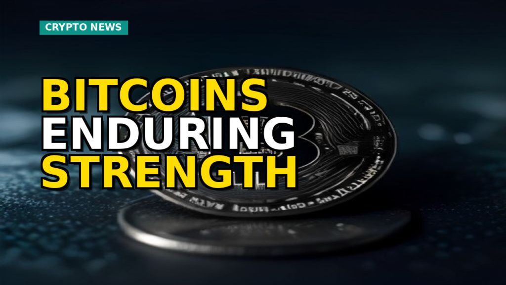 A golden Bitcoin coin stands strong against a backdrop of glowing stablecoin representations, illustrating market resilience and the rise of stablecoin utility.
