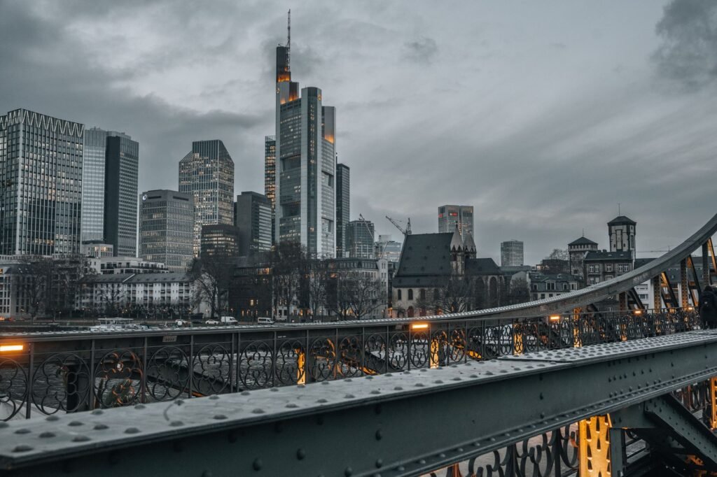 Abstract representation of AI bridging traditional finance and cryptocurrency for global transactions.