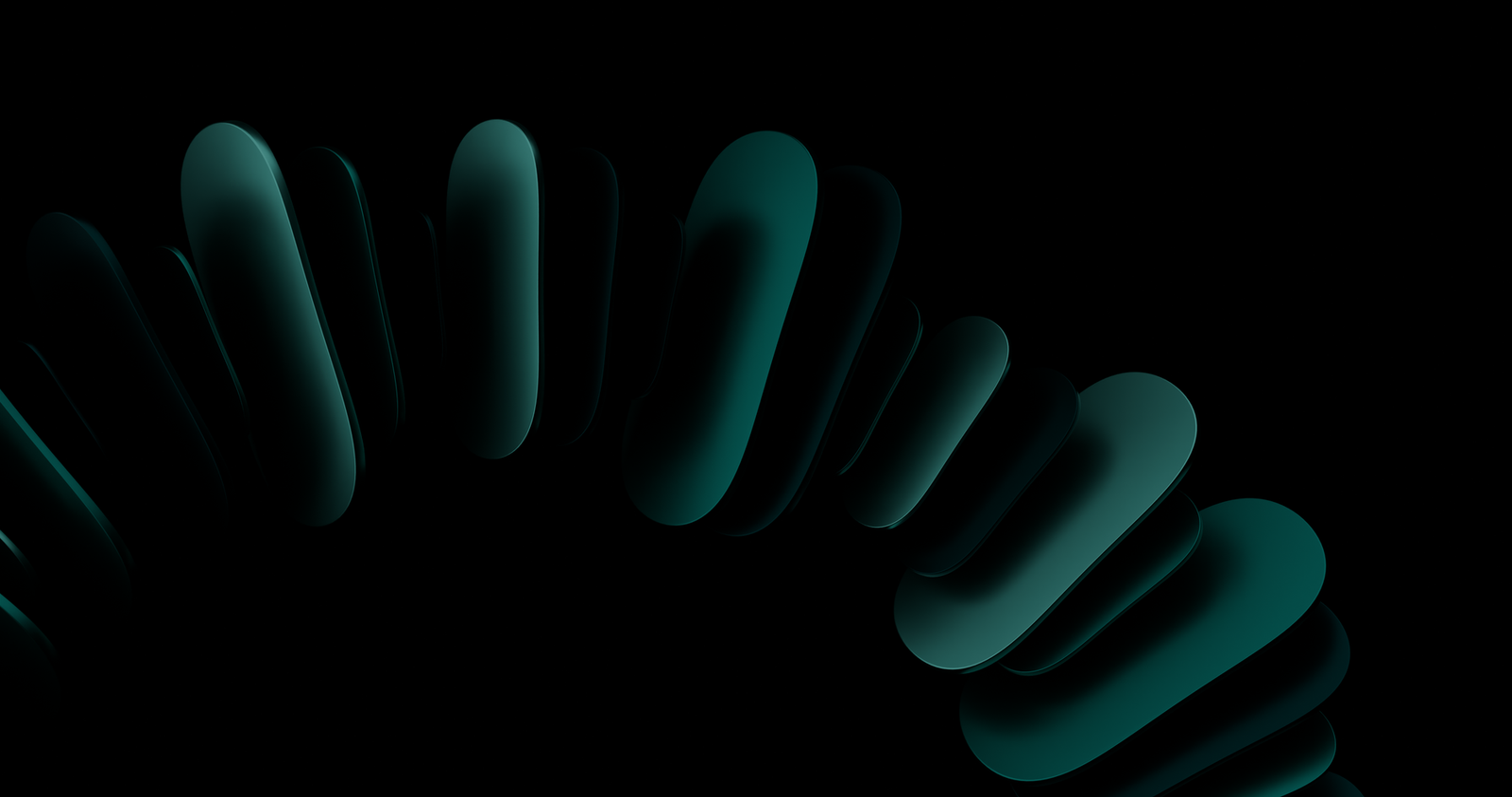 A striking abstract image with dark teal shapes forming a circular pattern on a black background.