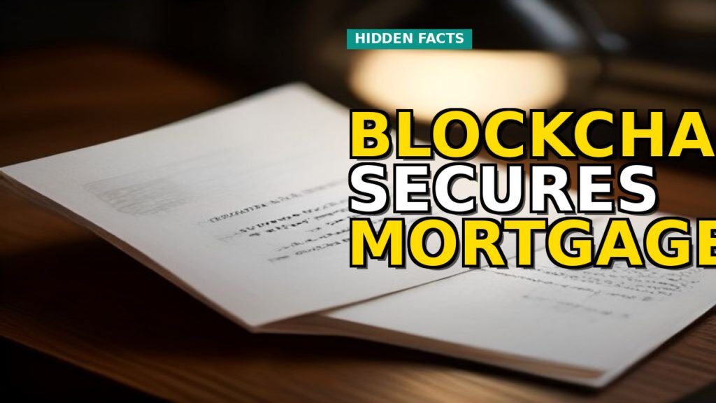 Abstract representation of a blockchain network securing digital mortgage documents and financial data.