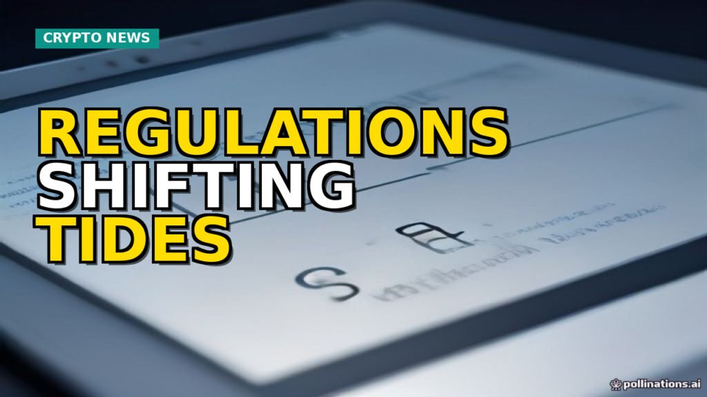 A digital balance scale with 'regulation' and 'innovation' in subtle imbalance, with a fading 'Crypto Mom' silhouette, symbolizing shifting crypto regulatory landscape.