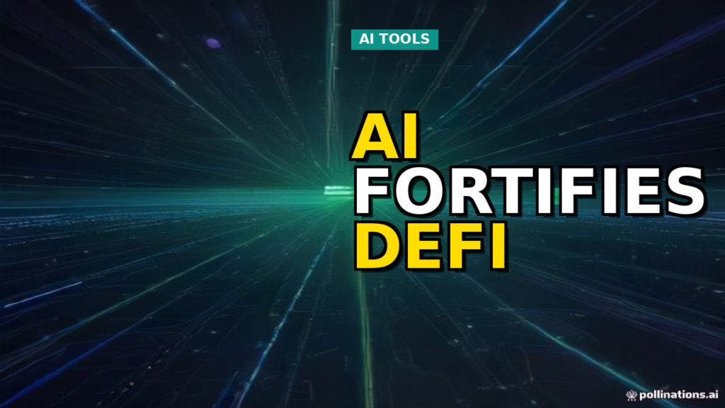 Abstract representation of AI tools securing decentralized financial infrastructure with glowing network nodes and cryptographic symbols.