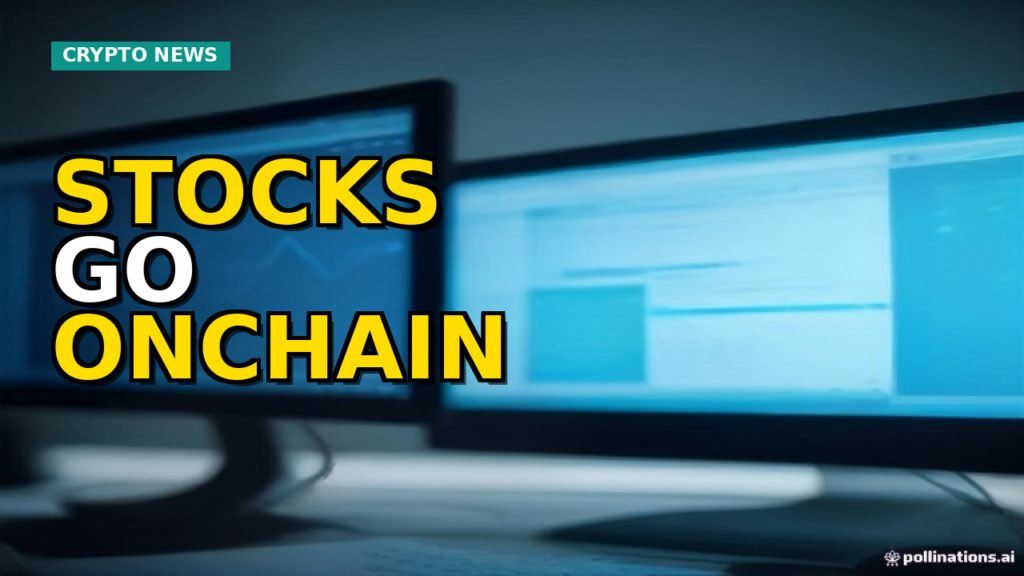 Conceptual representation of tokenized stocks trading on a blockchain network.