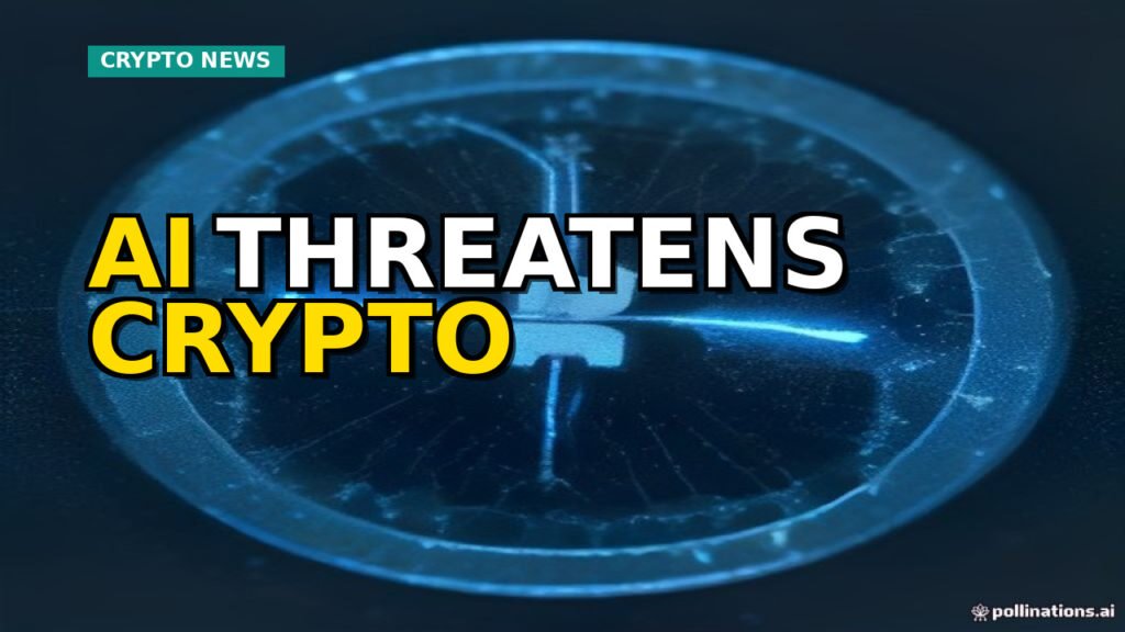 Digital shield protecting Bitcoin and Ethereum logos from encroaching AI code patterns, symbolizing a cybersecurity threat.